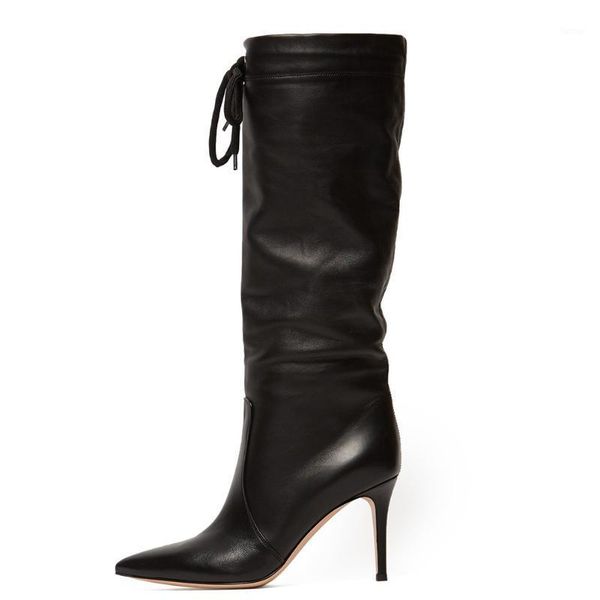 

stunning2020 high-heeled black pointed knee-high boots large size fashion women's shoes straight1