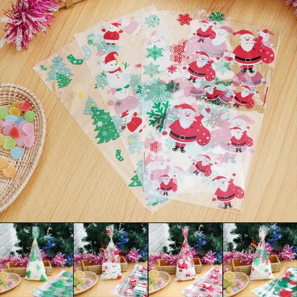 

gift wrap 50pcs/pack merry christmas baking packaging bags cartoon santa claus snowman snack candy cookies storage