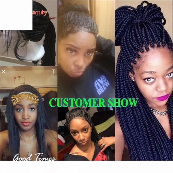 

long natural black braided box braids synthetic lace front wigs with baby hair glueless braiding heat resistant fiber hair