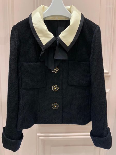 

2020 new ladies fashion long sleeve contrasting lapel bow retro blazer 11241, White;black