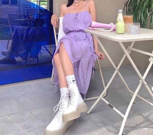 

2021 thick-soled white motorcycle women's british style platform boots, Black