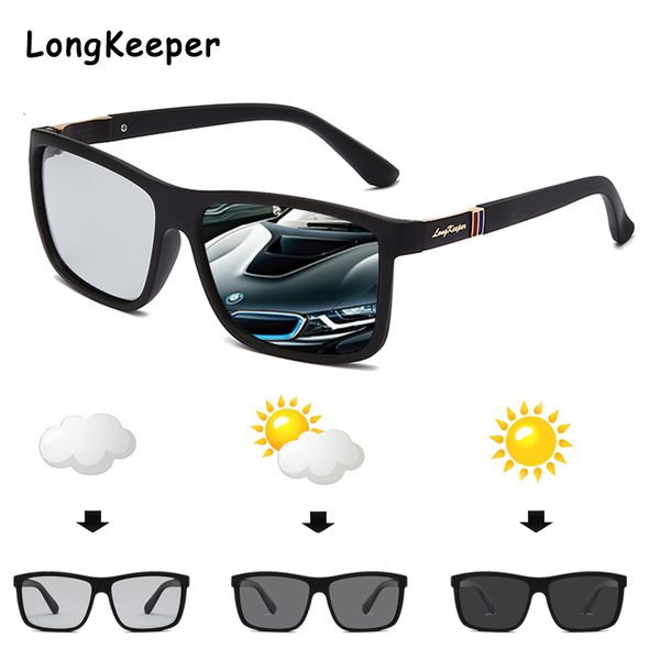 

pchromic polarized sunglasses men discoloration eyewear anti glare uv400 glasses driving goggles oculos with brand long, White;black