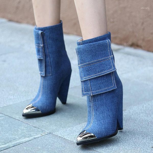 

boots brand designer luxury metal pointed toe cowboy for woman wedge heel ankle ladies 2021 winter women short1, Black