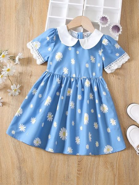 

toddler girls floral print guipure lace insert dress she, Red;yellow
