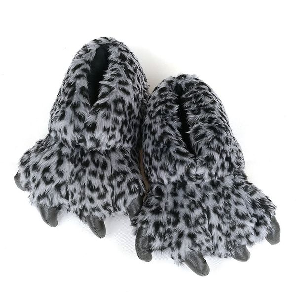 

fayuekey spring winter home warm paw plush leopard women slippers thermal soft funny animal claw slippers bedroom flat shoes y201026, Black