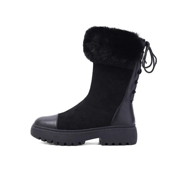 

boots womens snow winter fur lined slip on warm waterproof ski flats shoes, Black