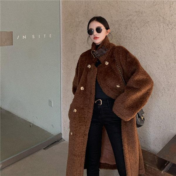 

lamb wool coat women 2020 winter new retro mid-length thick fur coat, Black
