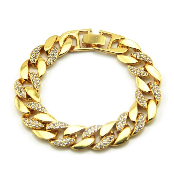 

gold miami cuban link chain bracelets mens hip hop bracelet jewelry fashion iced out chains bracelets, Black
