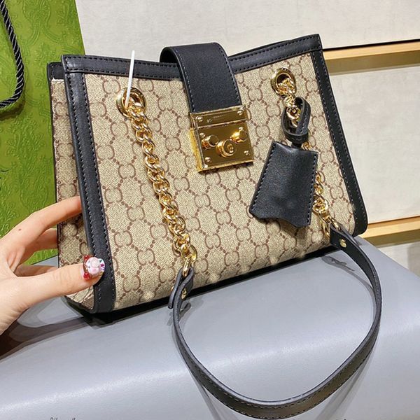 

patchwork chain shoulder bag women luxury handbag calfskin genuine leather crossbody bag fashion letter padlock tote bag designer handbags
