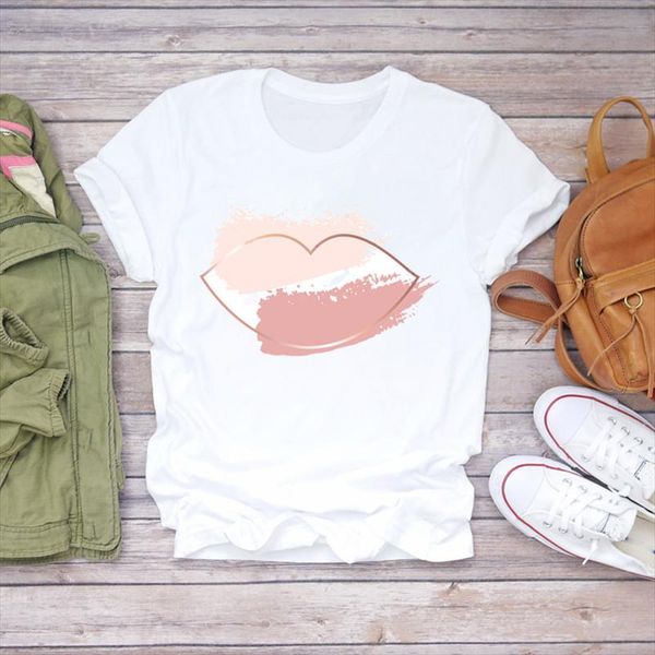 

women t shirts love watercolor lip cute fashion 90s style summer autumn print lady womens graphic t shirt female tee shirt, White