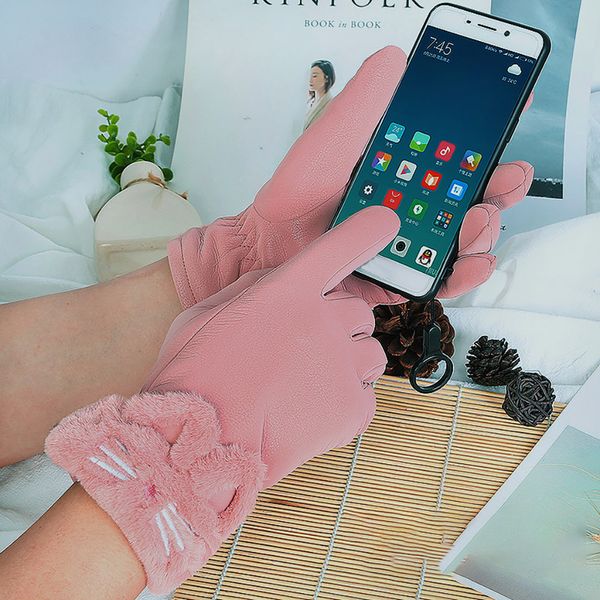 

woman winter wool touch screen phone cute pink color cycling gloves outdoor keep warm skiing mittens 2020, Blue;gray