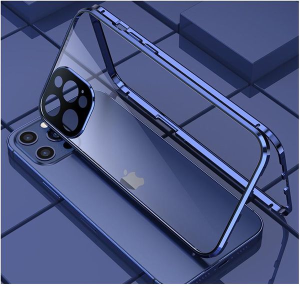 

360 magnetic adsorption metal case for iphone 12 mini 12 11 pro xr x xs max double sided glass cover cam wmtxdk