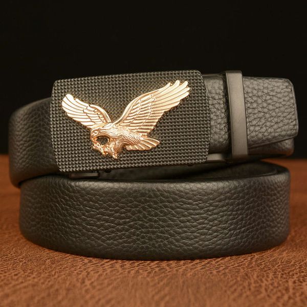 

wings auto buckle eagle men's leisure business pure leather jeans belt, Black;brown