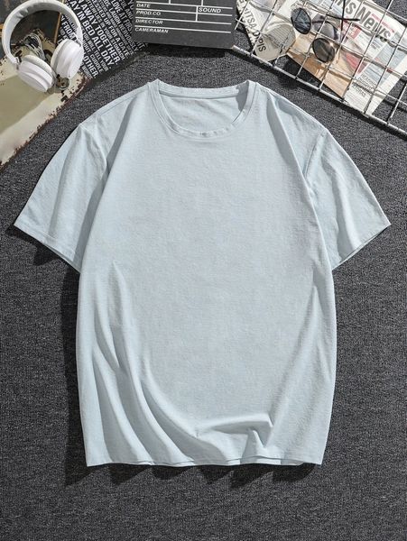 

men solid round neck tee 14su#, White;black