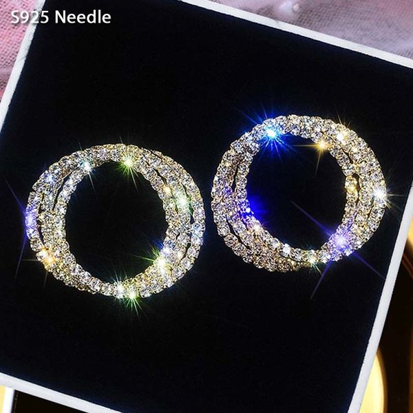 

925 sterling silver needle stud для женщин ювелирных изделий круглой розового золота rhinestone женщина серьги, Black