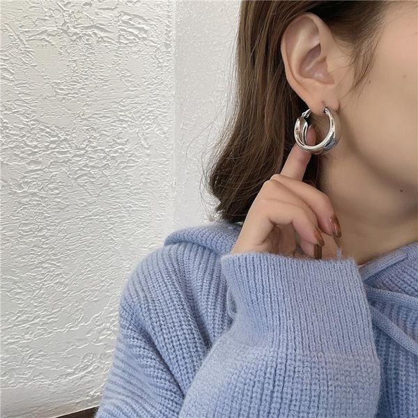 

minimalist shiny smooth wide hoop circle earring women 2021 new vintage gold silver color statement earrings brincos, Golden;silver