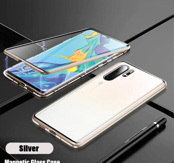

magnetic absorption metal phone case for huawei p30 p40 pro lite cover double sided tempered glass huawe jllmwg car_2010