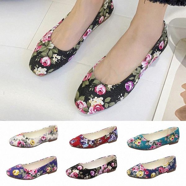 

plus size women flats flowers slip on flat shoes print ballet flats woman boat shoes floral loafers shallow shoe zapatos mujer #xm99, Black