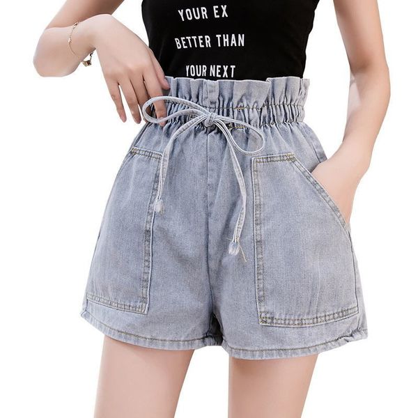 

elastic 2021 new drawstring belt denim women's will see fashion flower line short female jeans plus szie loose shorts 0ey1, White;black