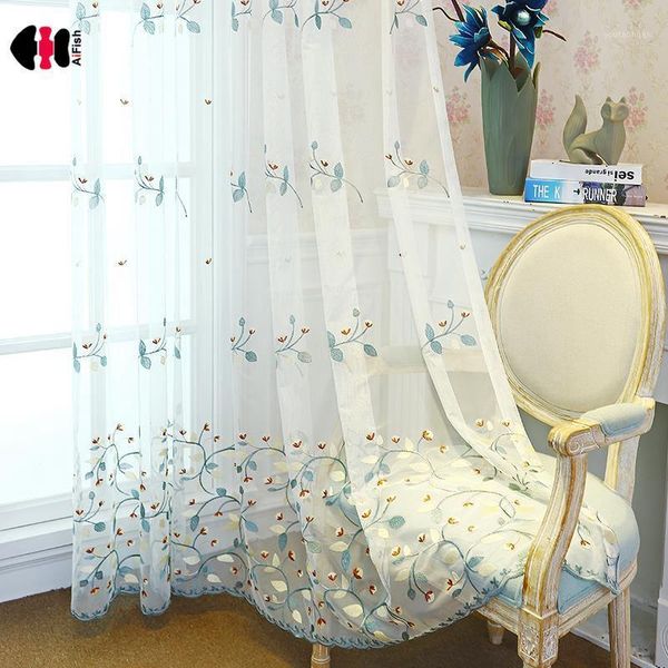 

curtain & drapes pastoral modern floral embroidered curtains for bedroom countryside delicate sheer window treatment js42c1