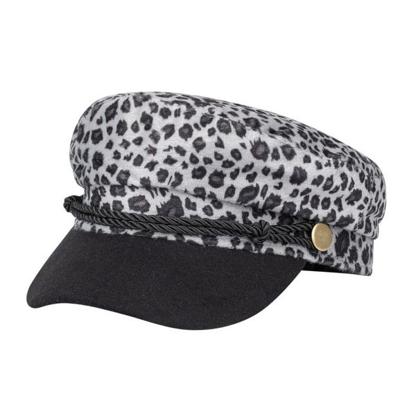 

40# ladies winter plus velvet warm casual leopard print visor beret casual wool hat winter beret women painter cap berets, Blue;gray