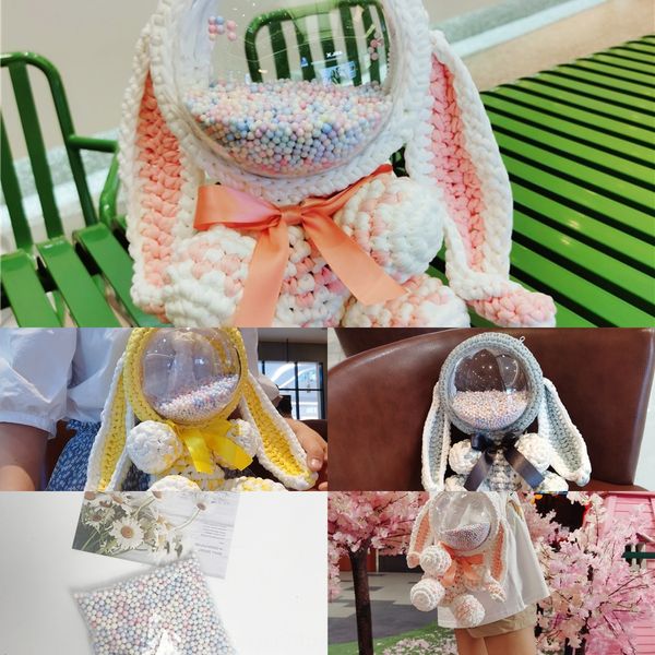 

online celebrity tiktok handmade diy woven backpack woven bag wool diy acrylic transparent backpack super cute bunny hemispherical messenger