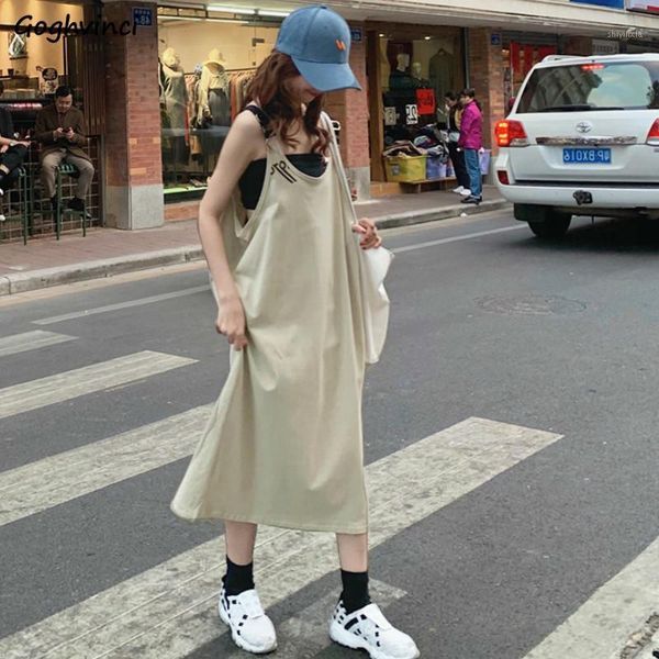 

sleeveless dress women summer solid loose strap adjustable womens harajuku fashion ulzzang loose all-match simple retro casual1, Black;gray
