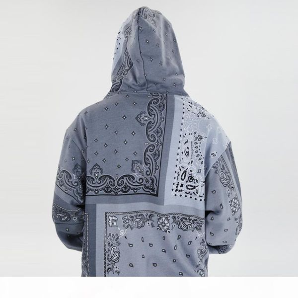 

embroidered bandana patchwork full zip hooded sweatshirts jackets 2020 harajuku hip hop casual hoodies coats mens wq017, Black