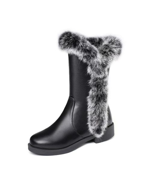 

boots blxqpyt 2021 super big size 34-48 winter snow women med -calf plus plush warm zipper casual short shoes c19-27, Black