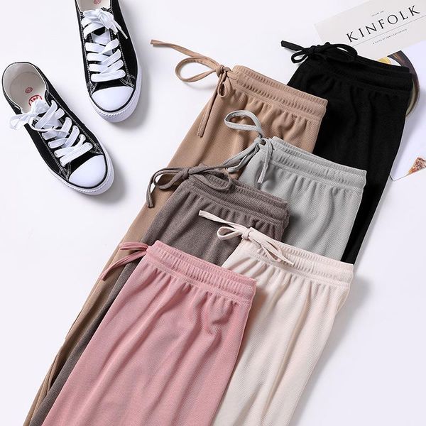 

soft comfort women pants 2021 new high waist casual summer slacks pants women ice silk ankle-length long trousers female slacks, Black;white