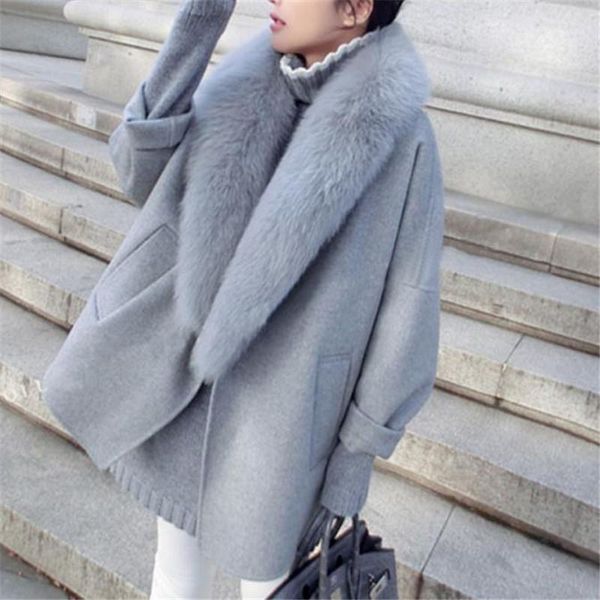 

autumn and winter new korean cashmere overcoat coats women's windbreaker jackets coat shirt fashion loose casual large fur costs1, Black
