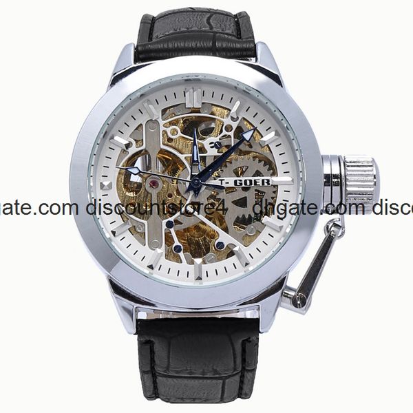 

t-goer automatic men's belt leisure mechanical watch, Slivery;brown