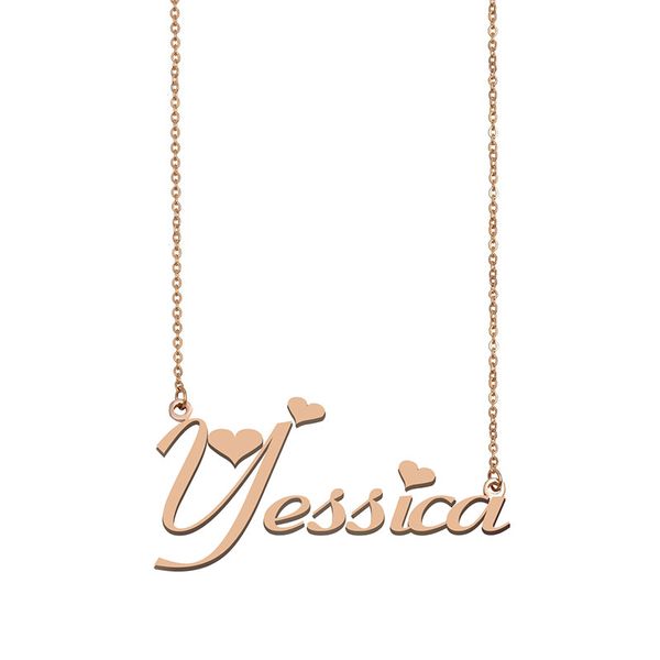

yessica name necklace custom nameplate pendant for women girls birthday gift kids friends jewelry 18k gold plated stainless steel, Silver