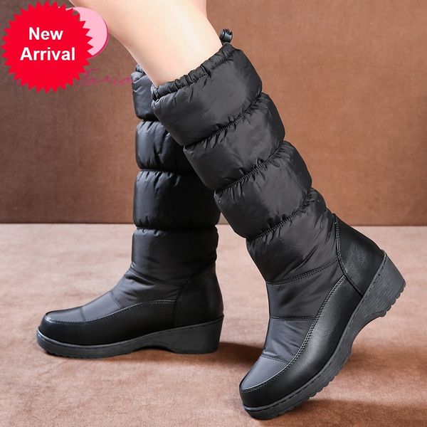 

2021 the new size 35-44 ladies mid-calf snowshoes thick heels women's stuffed boots warm winter skin shoes fdd9, Black