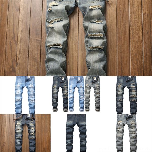 

41kte vintage man black casual dener hole streetwear men's jeans joggers hip black blue korean men casual denim pant pants hop man