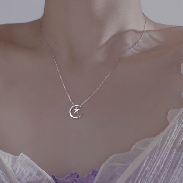 

s925 sterling silver star moon ожерелье женский minority дизайн простой темперамент роскошь свет ключицы цепь 2020 новый