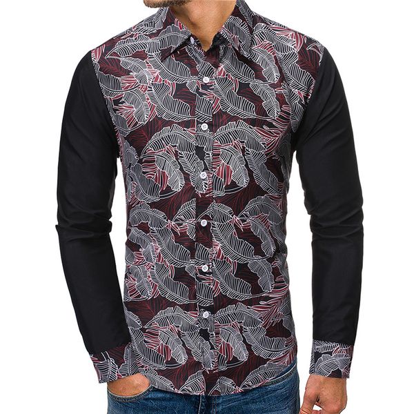 

men's casual shirts for man fashion long sleeve printed patchwork four season homme party dress button lapel blouses, White;black
