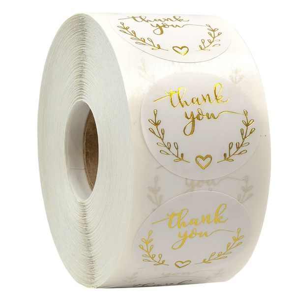 

500pcs 2.5cm gold round thank you stickers labels for birthday wedding gift box packaging decoration