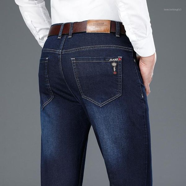 

men's jeans nigrity 2021 autumn winter men's regular fit casual elastic fashion stretch thick denim soft pants trousers size 28-40, Blue
