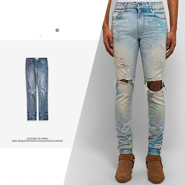 

mijko wear wo spring summer new slim-fit and jeanszipper jeans zipper pants with holes men's and women's same style brushed jeans, Blue