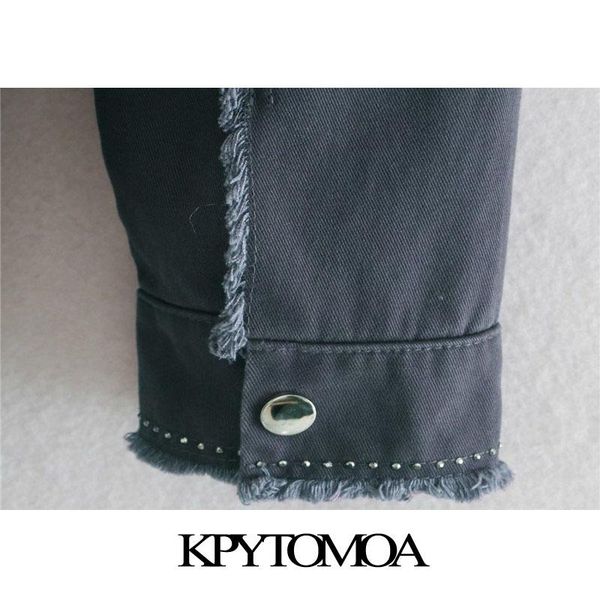 

kpytomoa женщины 2020 мода негабарированная обойдировка джинсовая куртка урожай урожай с длинным рукавом тайол кисточкой женская верхняя оде, White;black