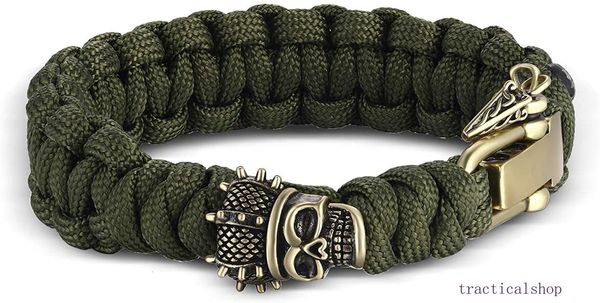 

t400 green black crown skull paracord parachute cord survival braided rope bracelets for men boys with fish tail metal clasp gift