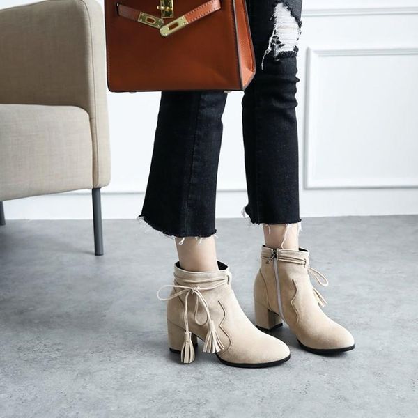 

boots big size 9 10 11-17 women shoes ankle for ladies woman winter side zipper fringe lacing1, Black