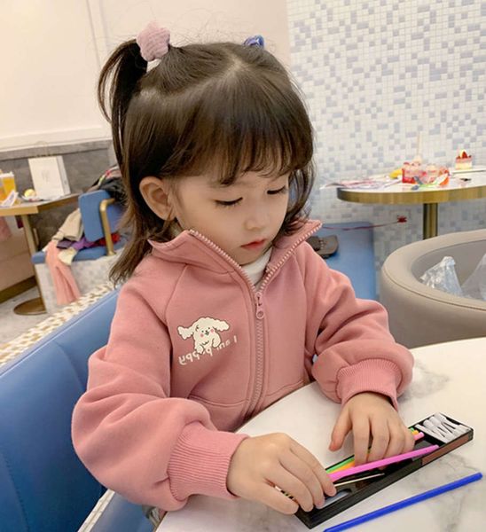 

autumn winter clothing 2020 and children's korean cartoon printing girls' plush coat sweater pkxm, Black