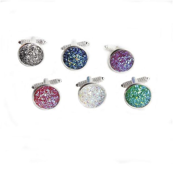 

2019 simple luxury ab color drusy stone cufflinks for men women round rhinestone cuff links gift novelty ale shirt a jllhtj, Silver