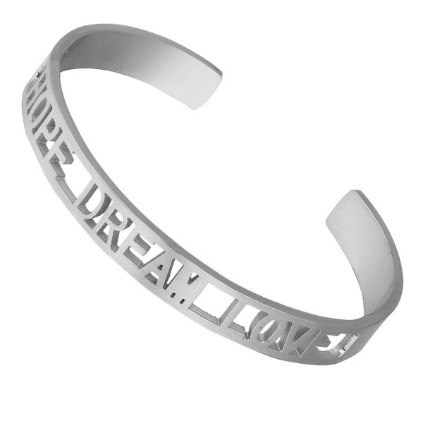 

men women summer stainless steel rose gold hollow out letter hope dream love bangle jewelry, Black