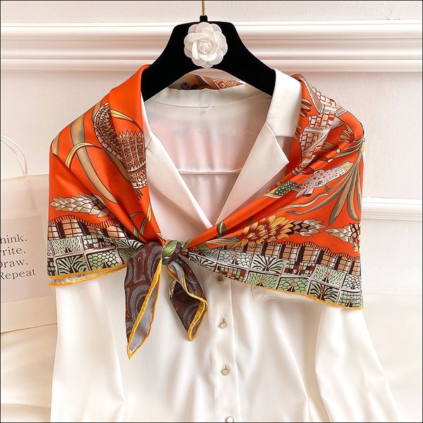 

satin scarf for hair female silk head scarves for ladies hand rolled scarf 90 foulard luxe curling "la marche du zambÃ¨ze", Blue;gray