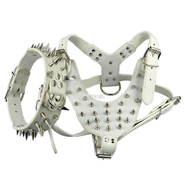 

spiked studded leather dog harness chest 26\"-34\" & spiked leather collar for mastiff pitbu bbyotc