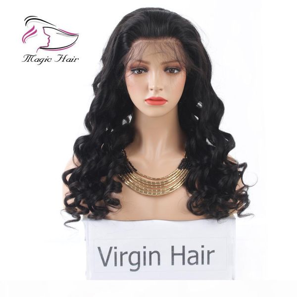 

evermagic lace front human hair wigs for black women loose wave pre plucked with baby hair 8-22inch brazilian virgin hair, Black;brown