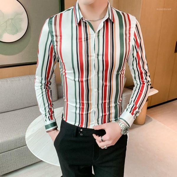 

совершенно новый 2020 весна с длинным рукавом мужские рубашки slim fit повседневная блузка homme 4xl- британский стиль моды мужская полосат, White;black